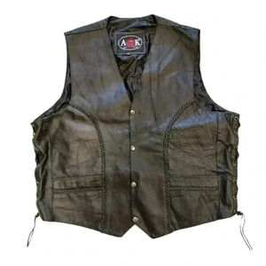 Adnan Black  Leather Motorcycle Vest Size 56